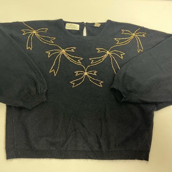 Vtg Colleen’s Collectables Lambwool Angora Rabbit Hair Beaded Black Sweater Sz M - Picture 11 of 16